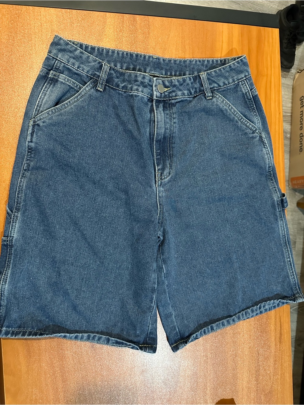 Cider Women’s Denim Bermuda Shorts XL Blue High Rise Wide Leg Carpenter Casual